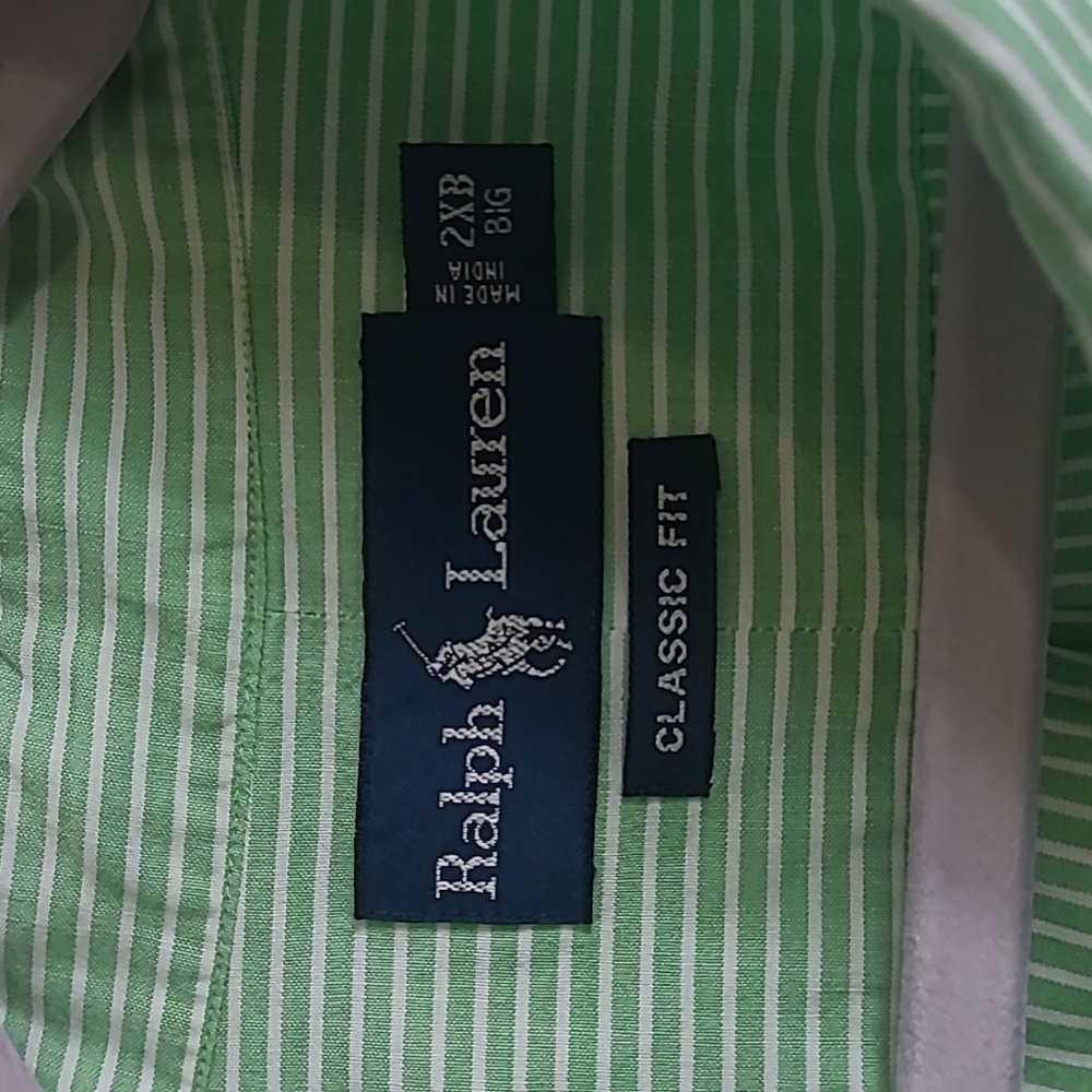 Polo by Ralph Lauren Mint Green Striped Shirt 2XL - Picture 3 of 6